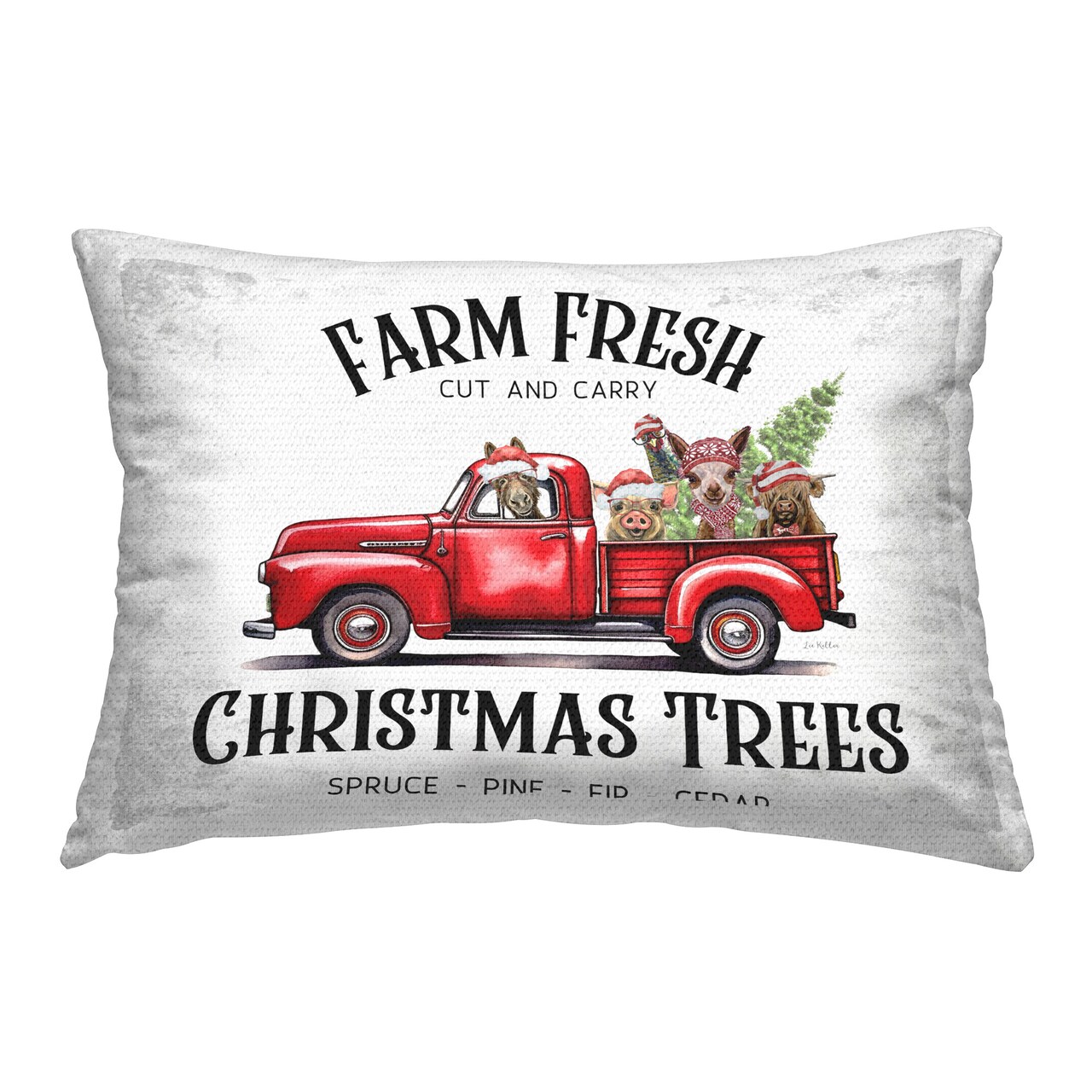Rustic Farm Fresh Trees Design by Lee Keller Outdoor Printed Pillow